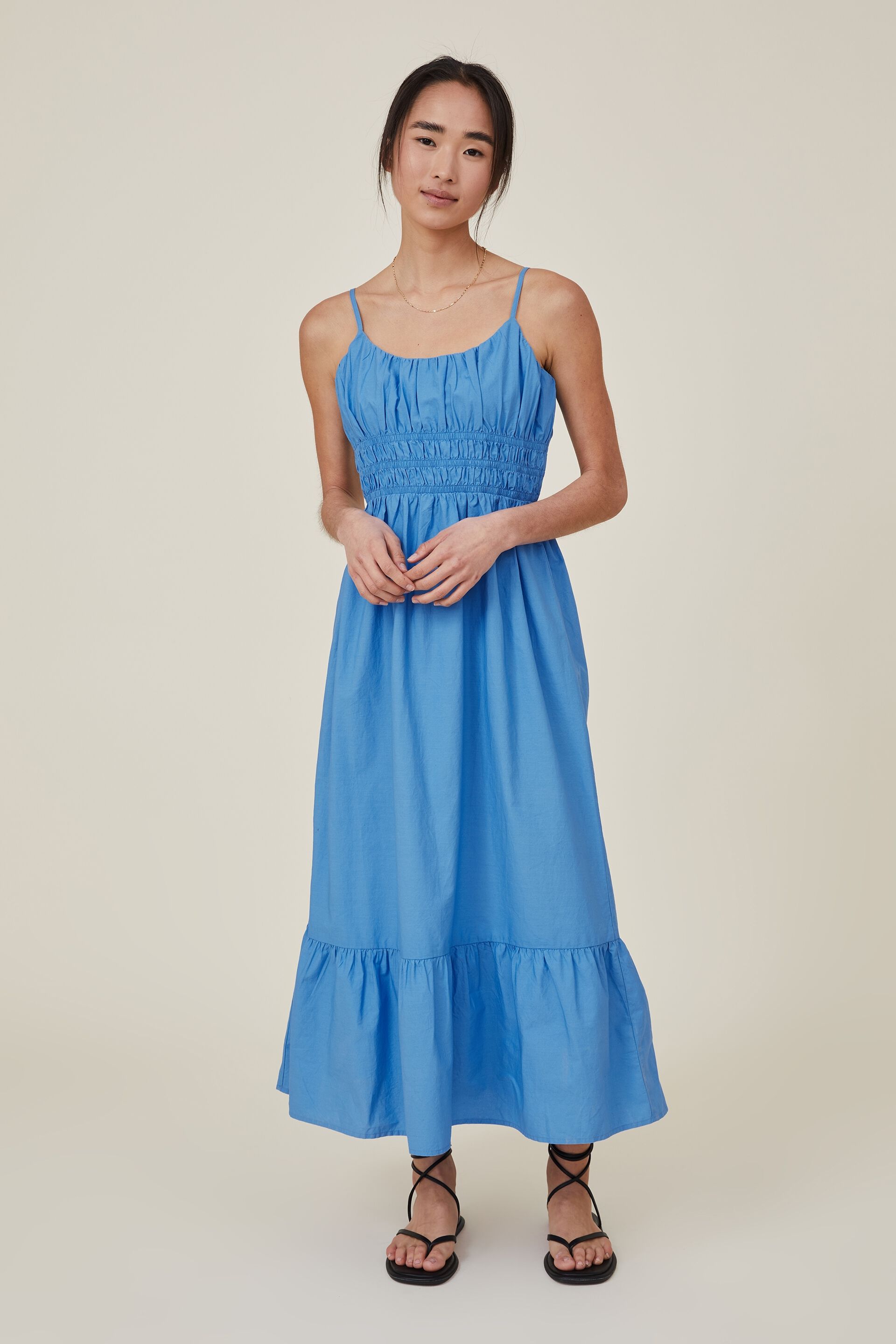 Cilento Woman Tiered Strappy Maxi Dress Blue | Cilento Designer Wear
