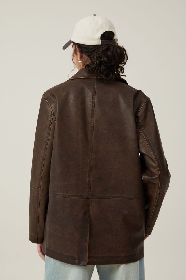 Hailey Faux Leather Blazer, WASHED BROWN
