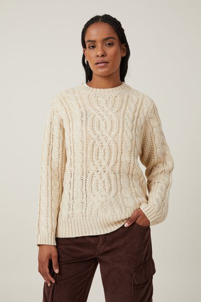 Heritage Cable Oversized Pullover, STONE