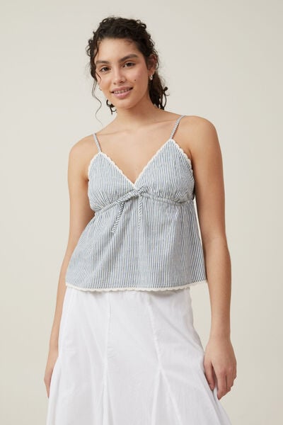 Cotton Lace Cami, LENI STRIPE BLUE/ ECRU