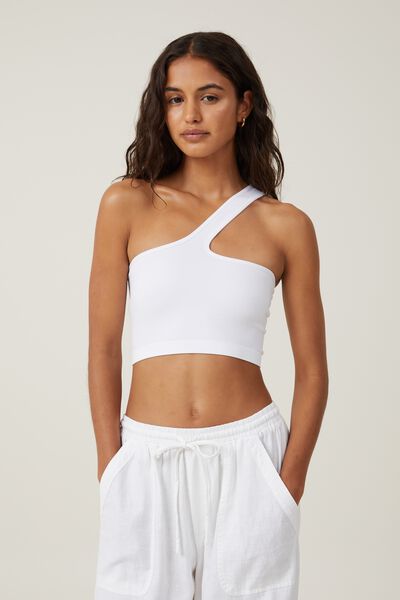Seamless One Shoulder Micro Crop, WHITE