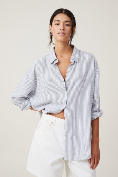 Blusa - Haven Long Sleeve Shirt, GIGI STRIPE ELEMENTAL BLUE