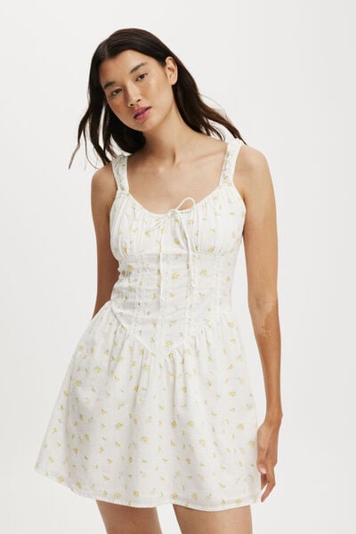 Eden Corset Mini Dress, LIZZIE DITSY CREME FRAICHE