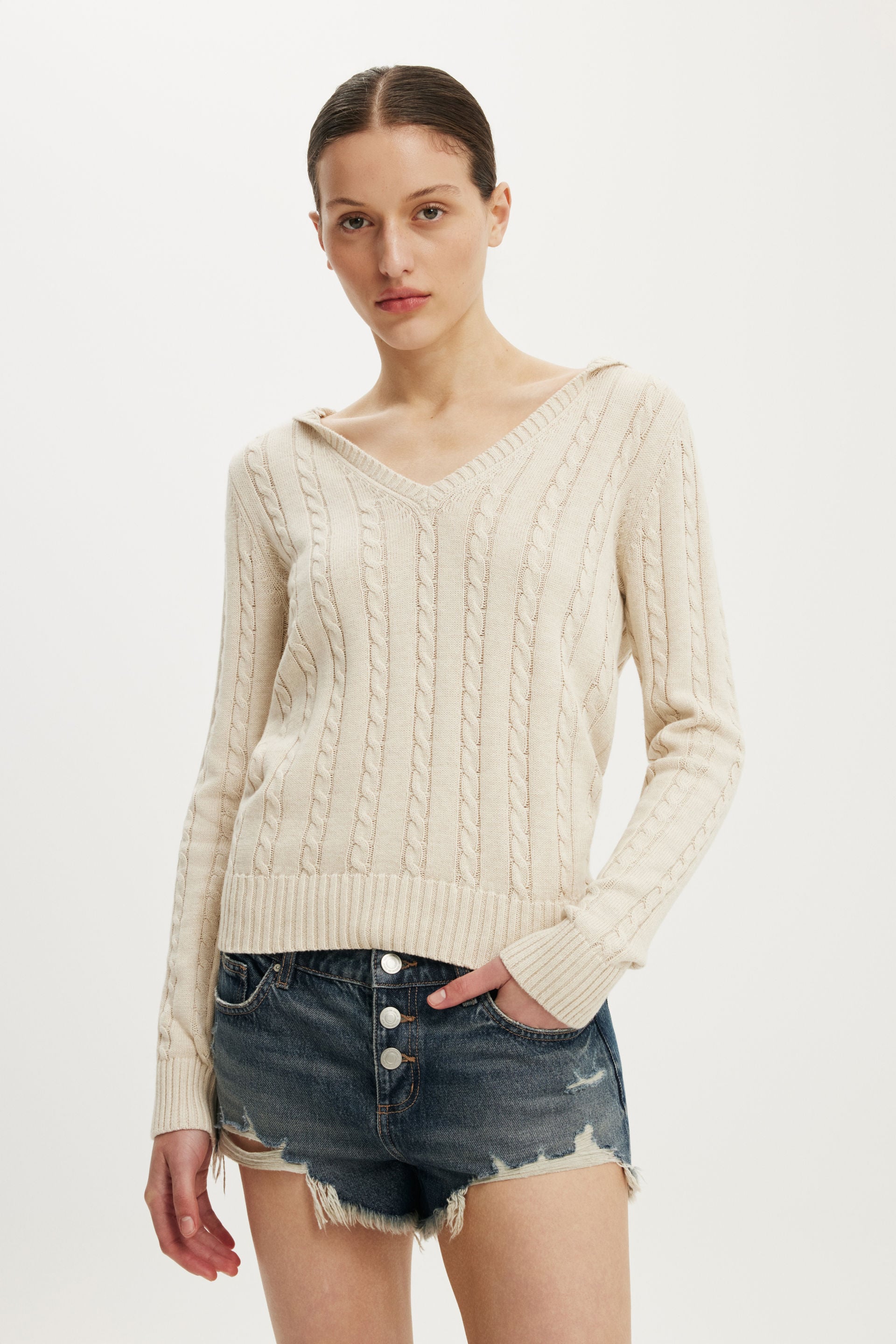 Cotton V Neck Pullover
