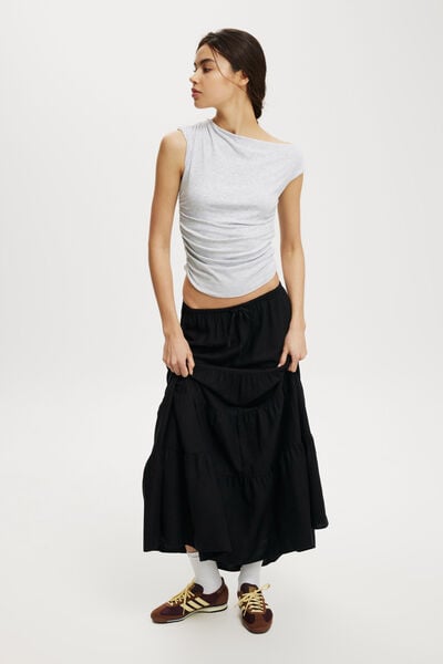 Haven Tiered Maxi Skirt, BLACK