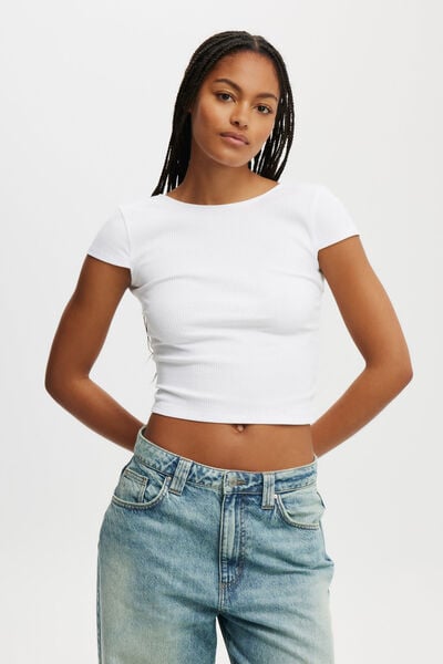 Rosa Low Back Short Sleeve Top, WHITE