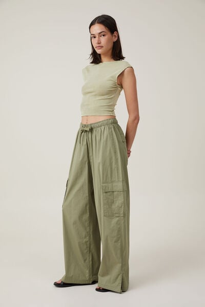 Summer new casual cargo pants women's cotton high waist wide leg