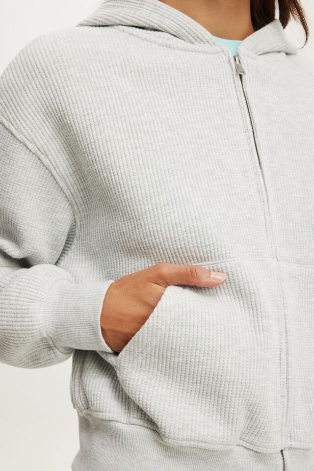 Waffle Zip Through Hoodie, LIGHT GREY MARLE
