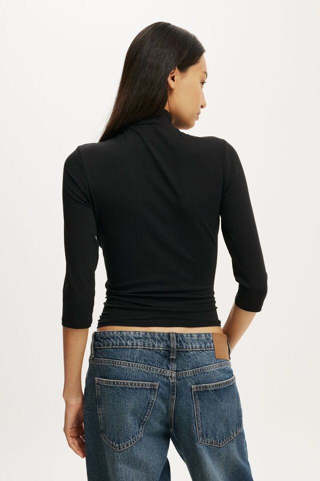 90S Mock Neck 3/4 Sleeve, BLACK