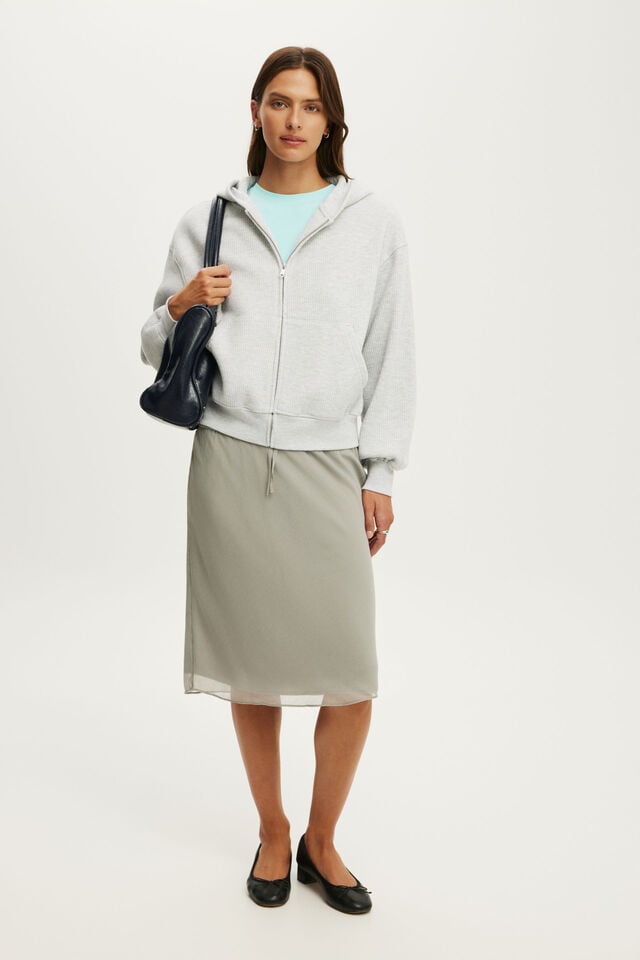 Waffle Zip Through Hoodie, LIGHT GREY MARLE