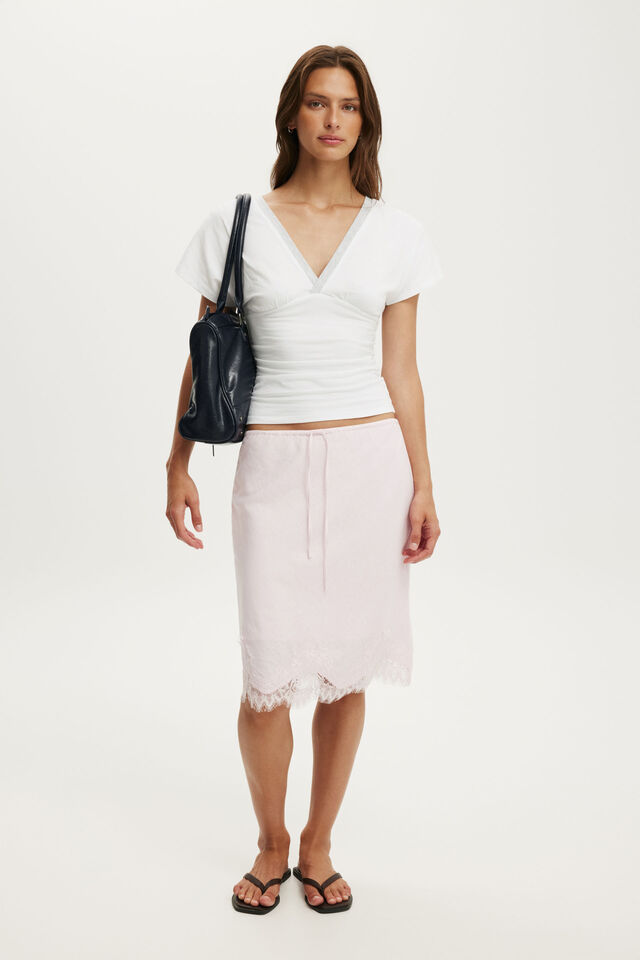 Benni Cinched Vee Tee, WHITE/GREY MARLE