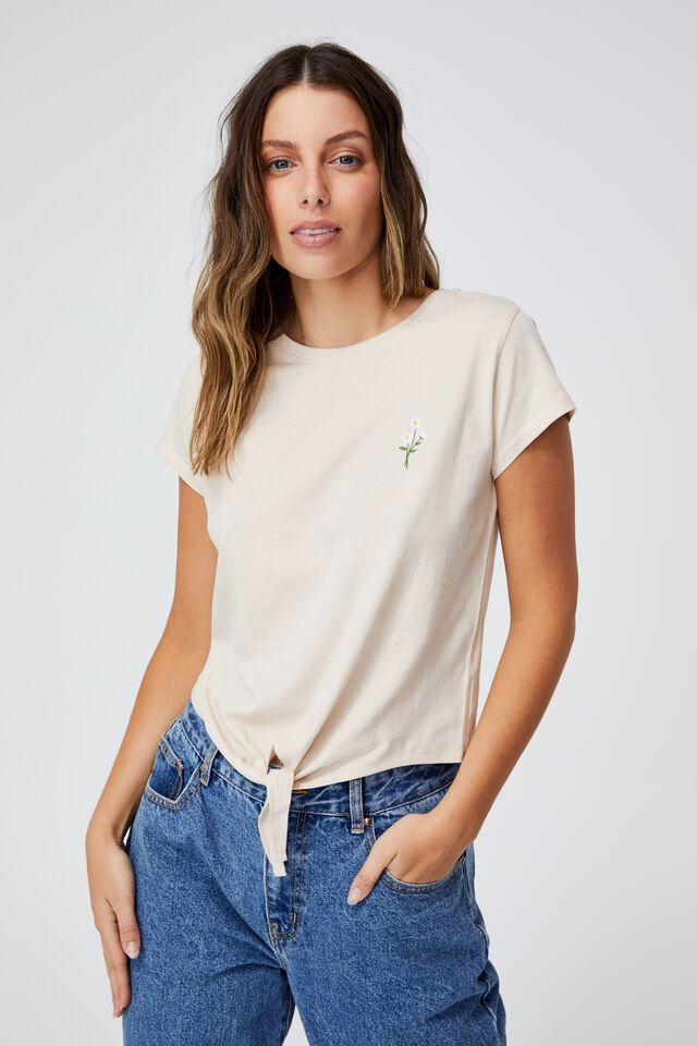 Tie Front Graphic Tee, DAISIES/BARLEY