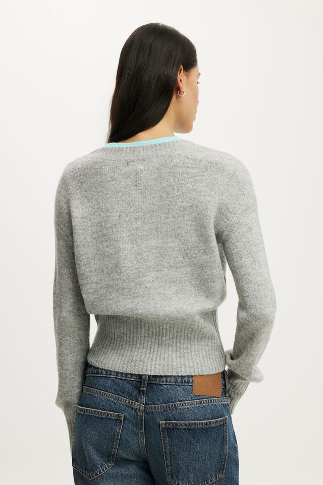 Softest Luxe Cinched V Neck Knit, MID GREY MARLE