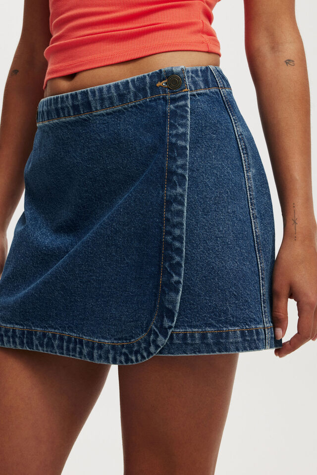 Wrapped Denim Mini Skirt, NORDIC BLUE