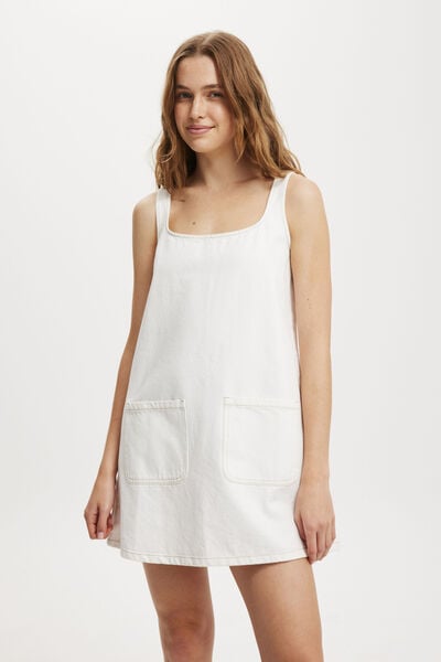 Charlie Denim Mini Dress, VINTAGE WHITE POCKETS