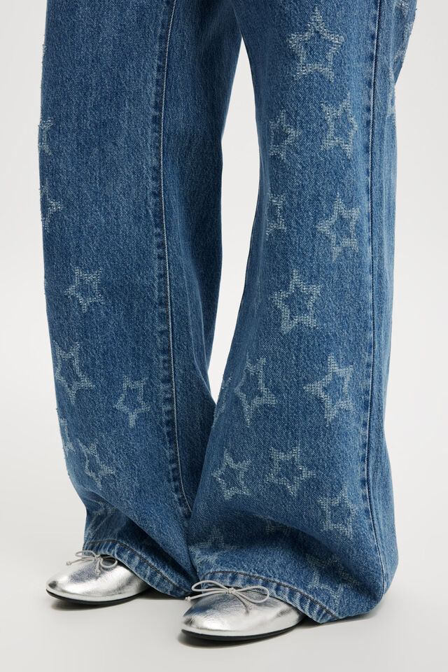Wide Leg Jean Asia Fit, SEA BLUE/STARS