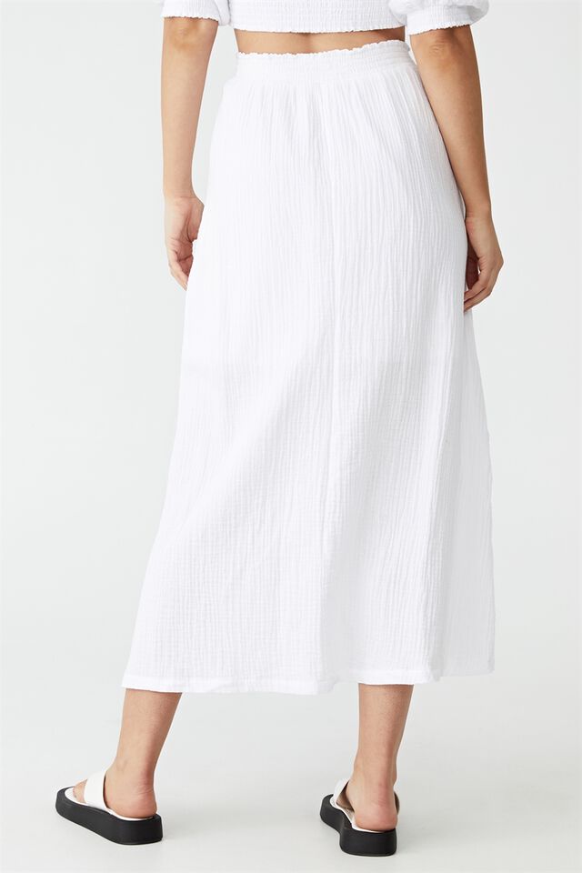 Woven Riviera Maxi Skirt, WHITE