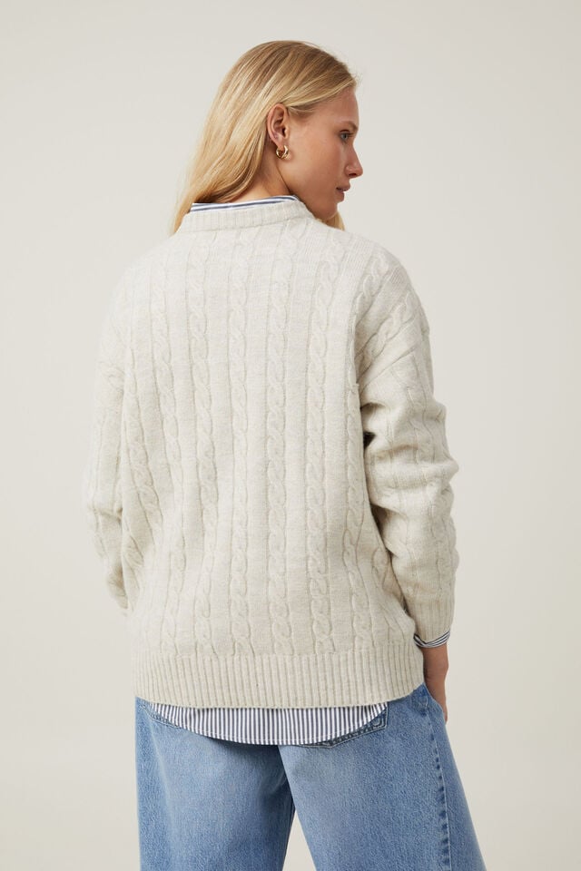 Luxe Pullover, OATMEAL MARLE CABLE