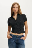 Maya Rouched Shirt, KYLIE BLACK PINSTRIPE - example image 2