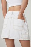 Cargo Denim Low Rise Mini Skirt, WHITE