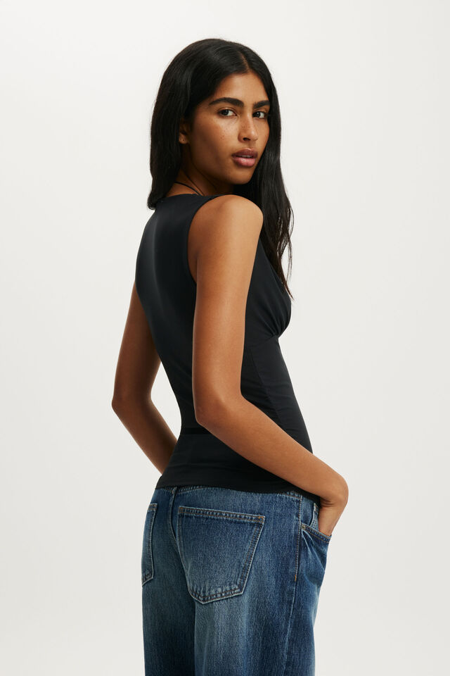 Hold Me Gathered V Tank, BLACK