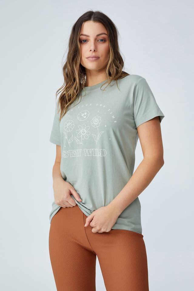 Classic Organic Cotton Graphic T Shirt, STAY WILD/SAGE