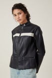 Nova Faux Leather Moto Jacket, BLACK/ WHITE SPLICE - alternate image 1
