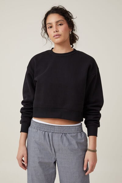 Boxy Crop Pullover, BLACK