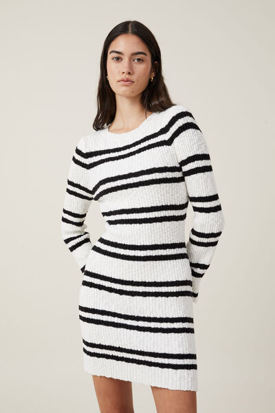 Stripe Knit Mini Dress, BOLD STRIPE GARDENIA