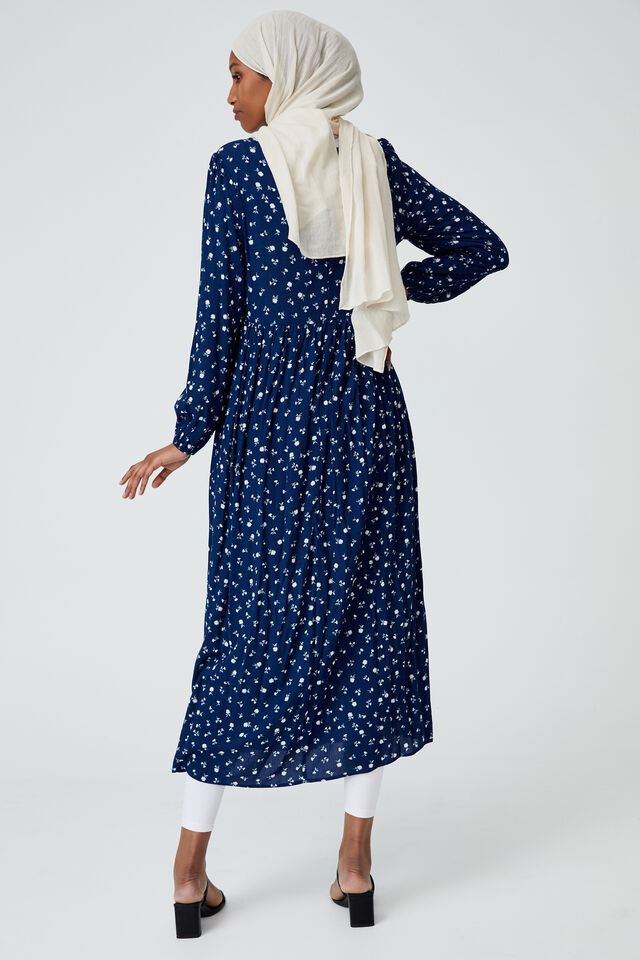 Woven Kimberly Babydoll Long Sleeve Maxi Dress, DELILA DITSY MEDIEVAL BLUE