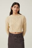 Cable Ultra Crop Pullover, SHORTBREAD - alternate image 1