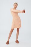 Twist Knit Long Sleeve Mini Dress, CORAL TWIST