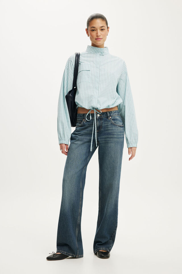 Chloe Funnel Neck Shirt, ARDEN CHECK BLUE