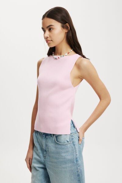 Double Knit Boat Neck Tank, PINK