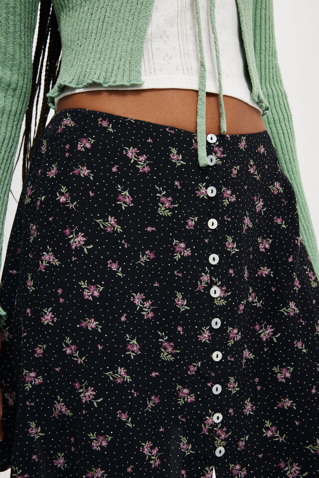 Emme Button Through Mini Skirt, MYLEE DITSY BLACK