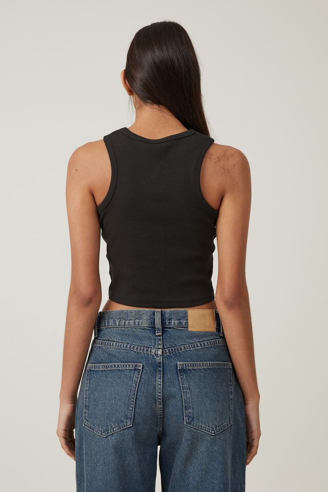 Crop Ribbed Graphic Racer Tank, EAGLE/ WASHED BLACK