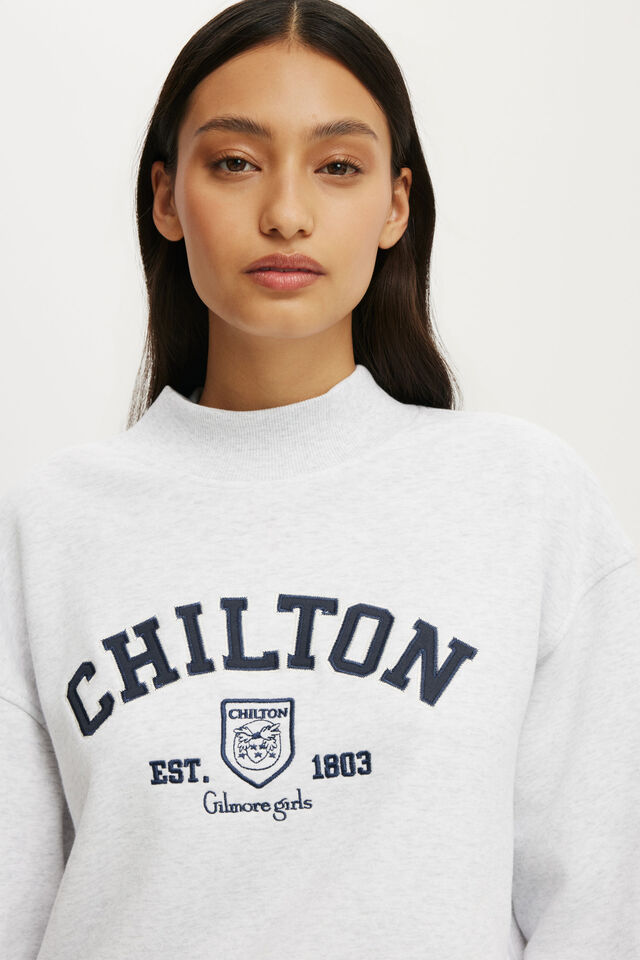 Gilmore Girls Mock Neck Sweatshirt, LCN WB GILMORE GIRLS/LIGHT GREY MARLE