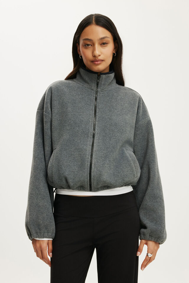 Polar Fleece Zip Through, CHARCOAL/BLACK TIPPING