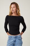 Camiseta - Margot Boat Neck Long Sleeve Top, BLACK - vista alternativa 1