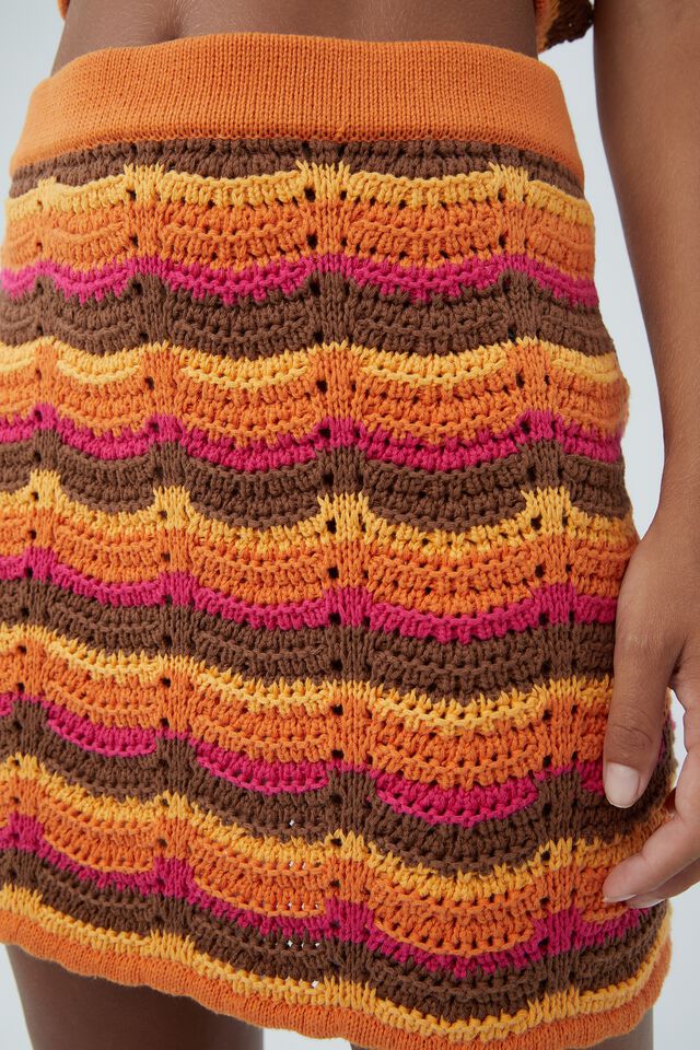 Crochet Mini Skirt, ORANGE MULTI