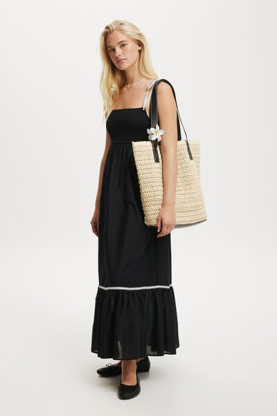 Karli Contrast Trim Maxi Dress, BLACK