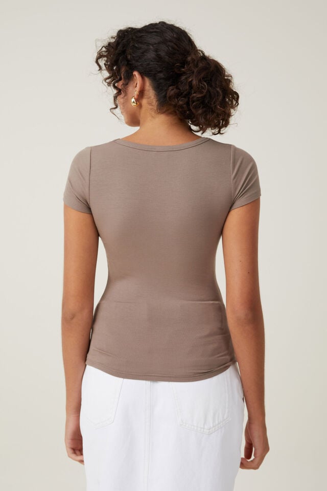 Staple Rib Scoop Neck Short Sleeve Top, RICH TAUPE II