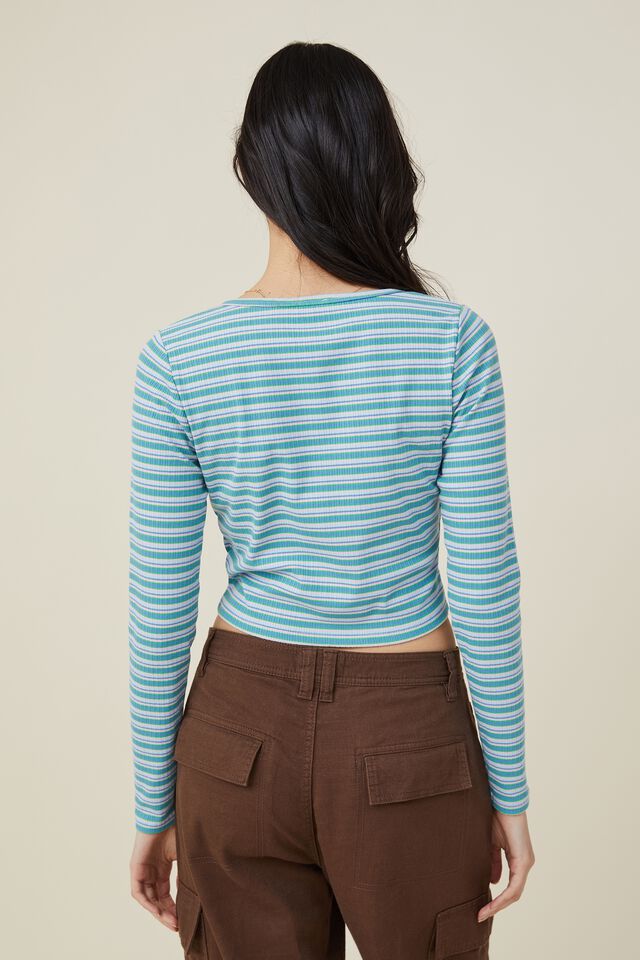 Tayla Button Up Long Sleeve Top, MILLIE STRIPE BRIGHTEST BLUE