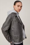 Roman Faux Leather Biker Jacket, WASHED GREY - alternate image 4