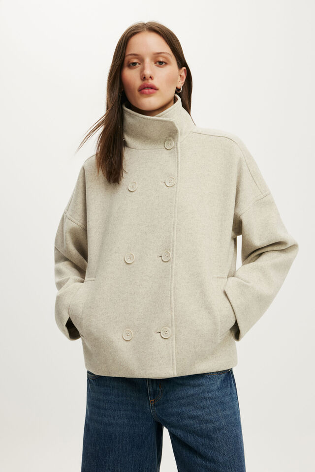 Funnel Neck Coat, OATMEAL