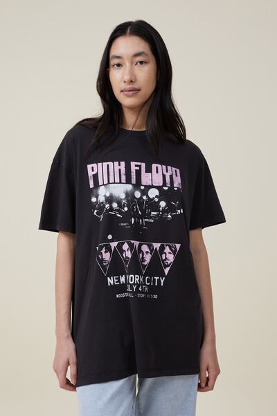 Camiseta - Boyfriend Fit Pink Floyd Music Tee, LCN PER PINK FLOYED NYC POSTER/ BLACK