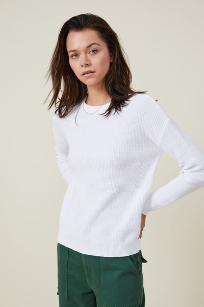 Everyday Moss Stitch Pullover, WHITE