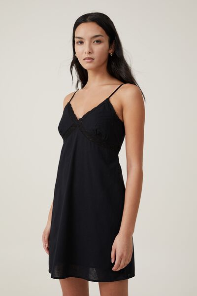 Mackenzie Lace Trim Mini Dress, BLACK