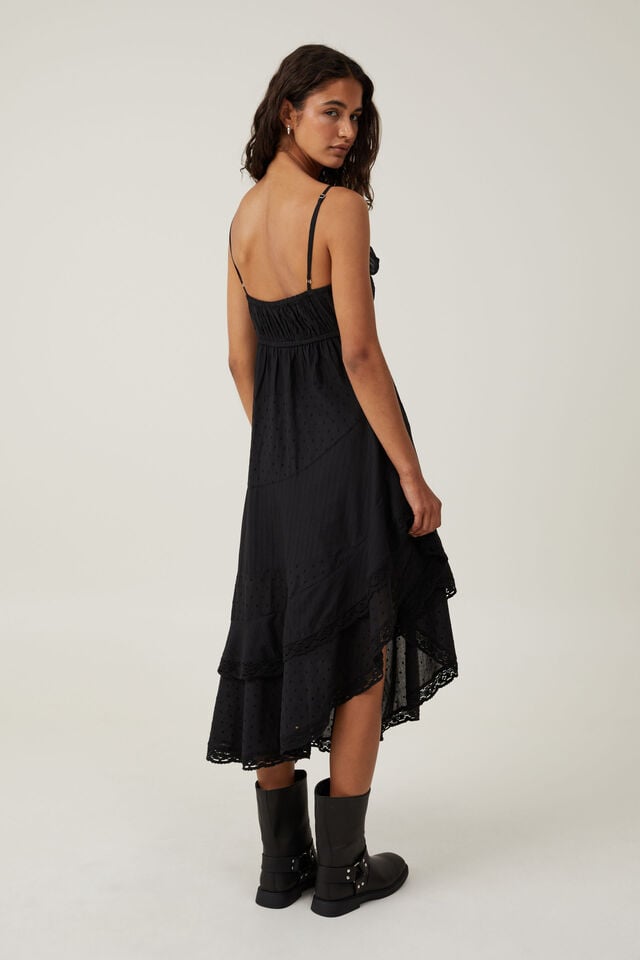 Milly Spliced Asymmetrical Midi Dress, BLACK
