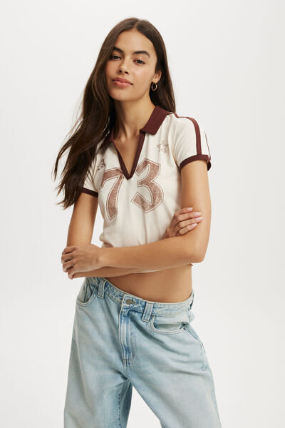 Retro Graphic Polo Tee, 73 RETRO/ COCONUT